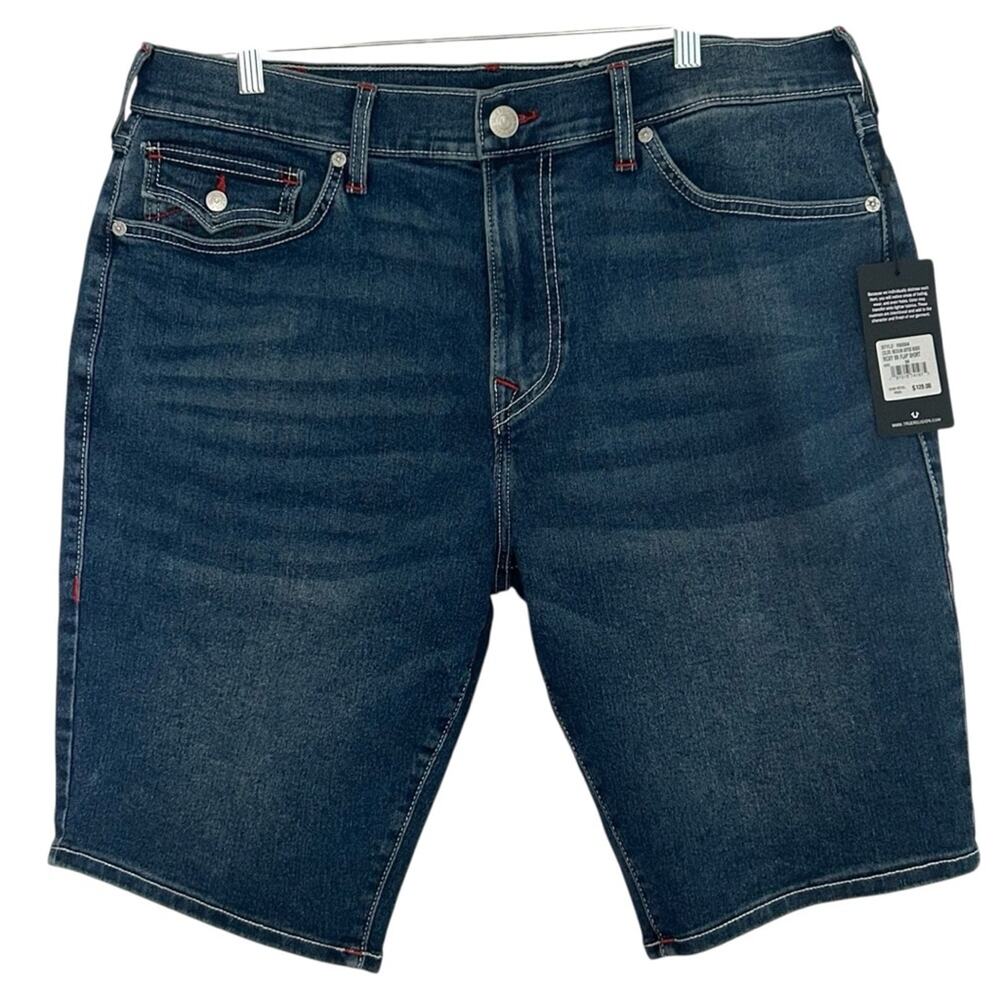 True Religion Ricky Relaxed Straight Snap Denim Shorts Size 36
